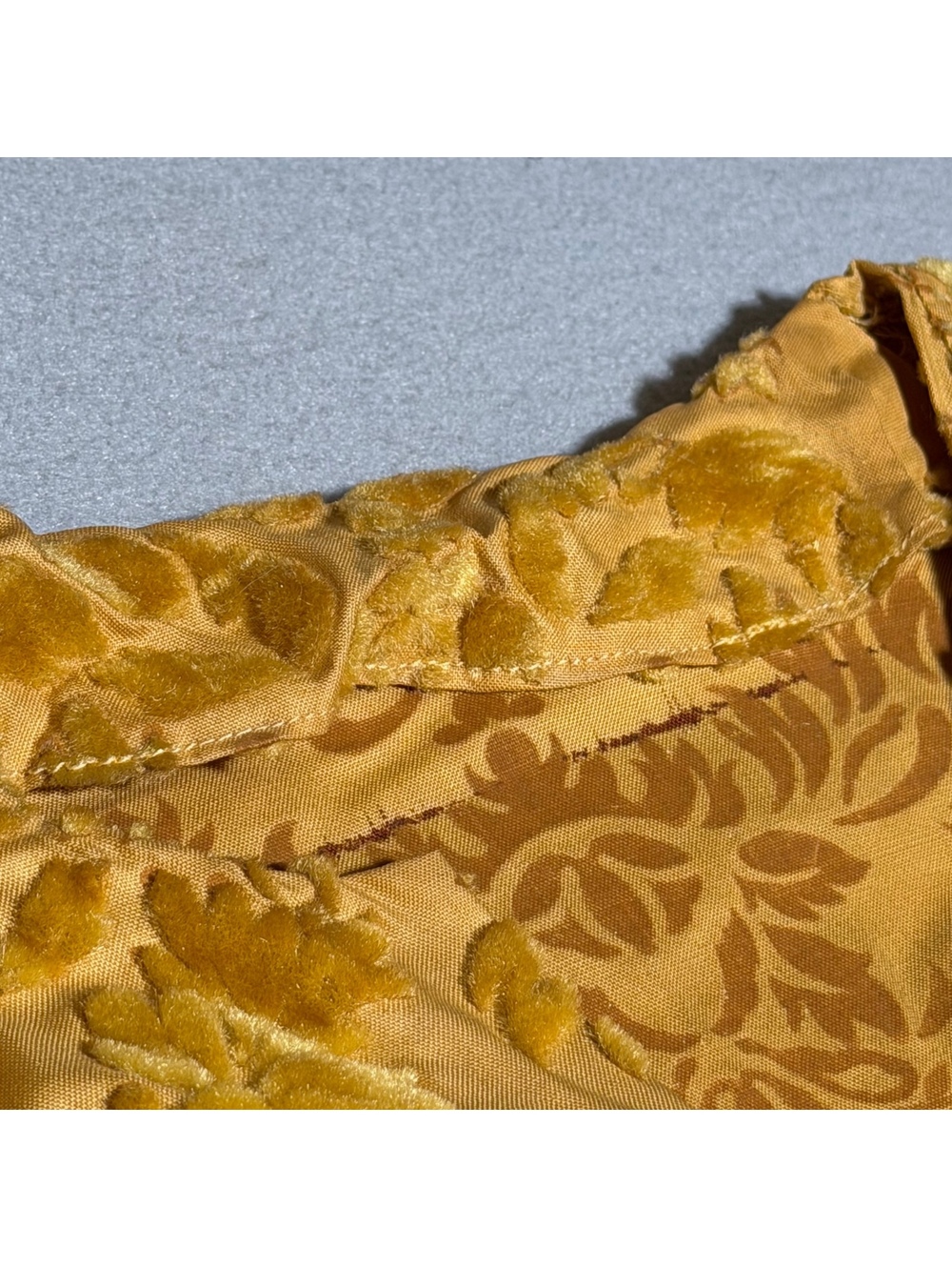 Vintage Mustard Yellow Velvet Burnout Maxi Jacket Dress with 3/4 Sleeves - Picture 6 of 8